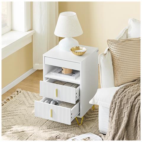 Comodino Moderno Con 3 Cassetti, Bianco L40xp40xa63 Cm - Foto 2