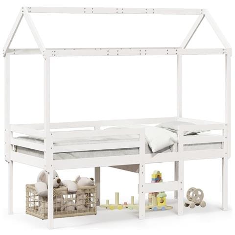 Letto a Soppalco con Tetto Bianco 90x190 cm in Legno di Pino - Foto 1