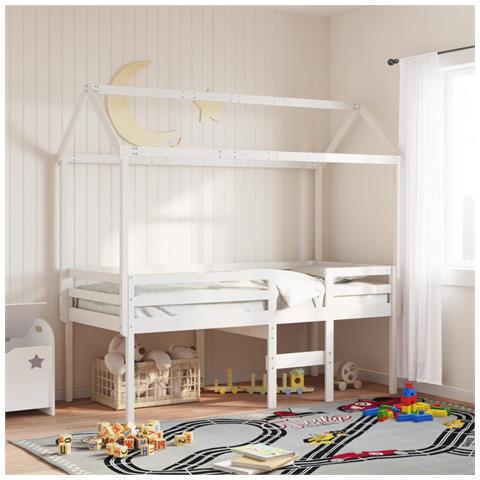 Letto a Soppalco con Tetto Bianco 90x190 cm in Legno di Pino - Foto 2