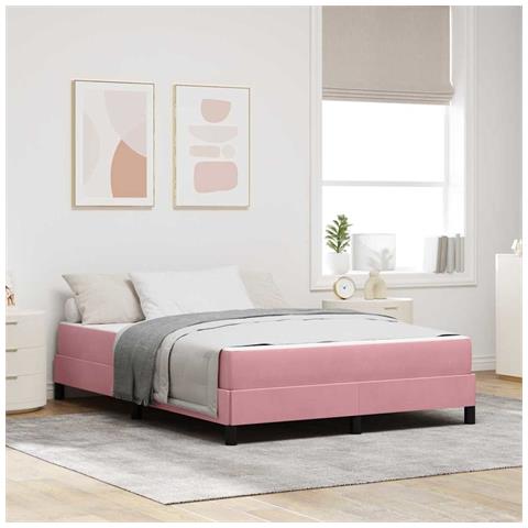 Letto box spring con materasso Rosa 140 x 190 cm Velluto - Foto 2