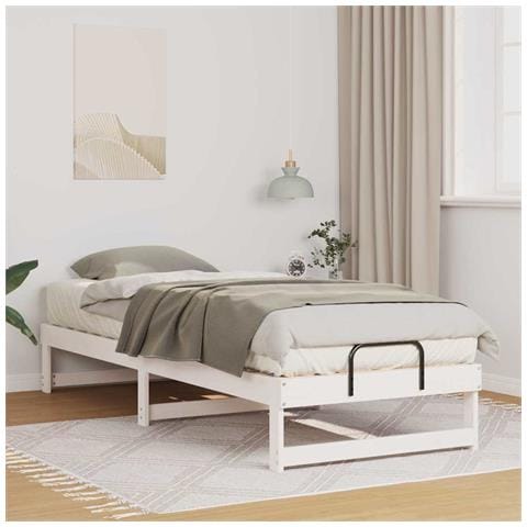 Struttura Letto con Manici Bianco Legno di pino massello - Foto 2