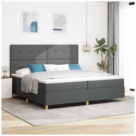 Letto a molle con materasso Grigio scuro 200 x 200 cm Tessuto - Foto 2
