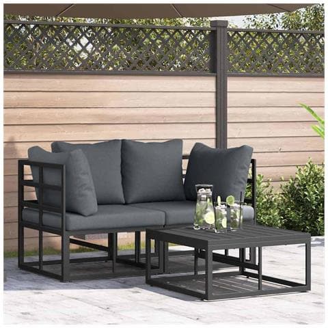 Set Divano da Giardino con cuscino 3 pcs Nero Alluminio - Foto 2