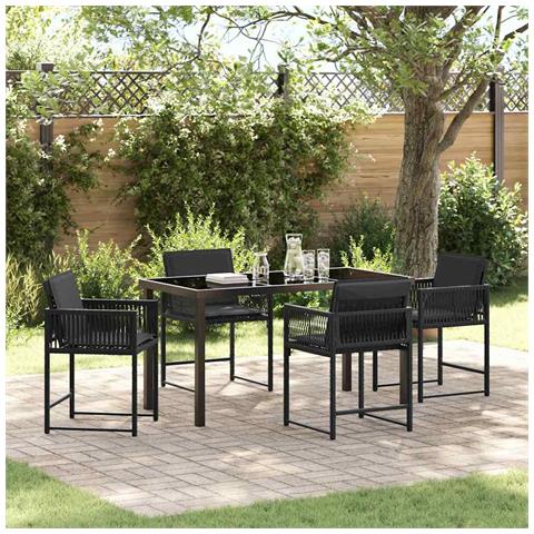 Set da Pranzo per Giardino 5 pcs Nero polyrattan - Foto 2