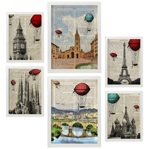 Set Di 6 Stampe Dalla Collezione Vintage Cities Di Piatti Con Collage Estetico Per La Decorazione D'interni A3 & A4 Cornice Bianca - Foto 1