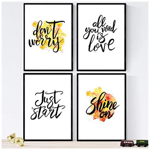 Set Di 4 Stampe Con Messaggi Felici E Colorati. 'non Preoccuparti' Cornice Nera A4 - Foto 1
