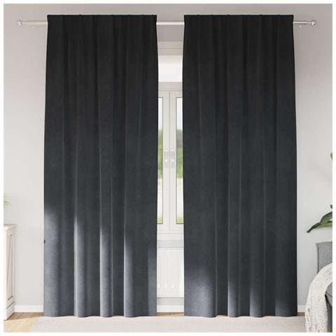 Tende con tende 2 pcs Grigio chiaro 140 x 245 cm Velluto - Foto 2