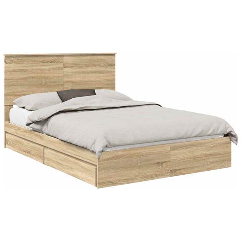 Letto con Contenitore con testiera Rovere Sonoma 140 x 200 cm - Foto 1