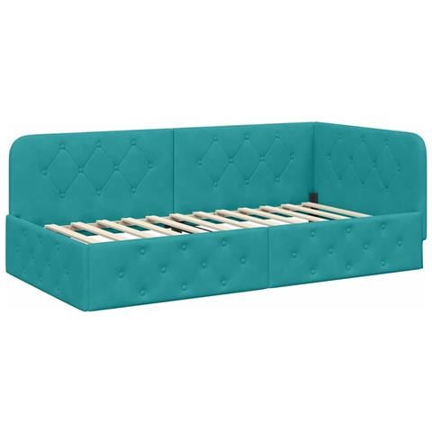 Cornice del letto ad angolo Turchese 100 x 200 cm Velluto - Foto 1