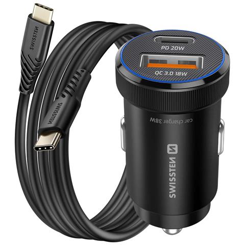 Caricatore Per Auto Usb-c 20w / Usb-a Qc 3.0 18w Con Cavo Usb-c 60w, Nero - Foto 1