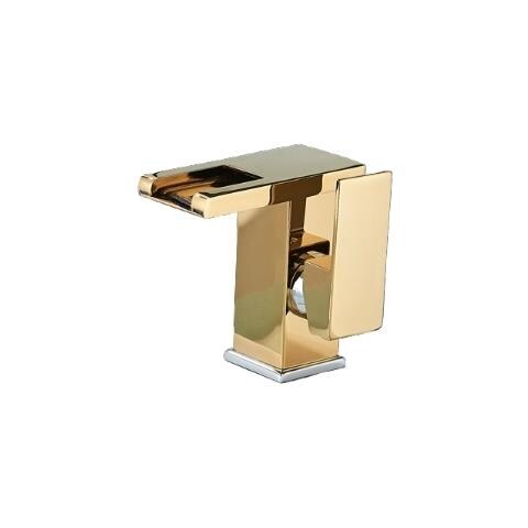 Rubinetto per lavabo da bagno, Blackswan, tipo M191, modello corto oro /cromo con bocca a cascata e LED, misura 12,5 cm - Foto 1