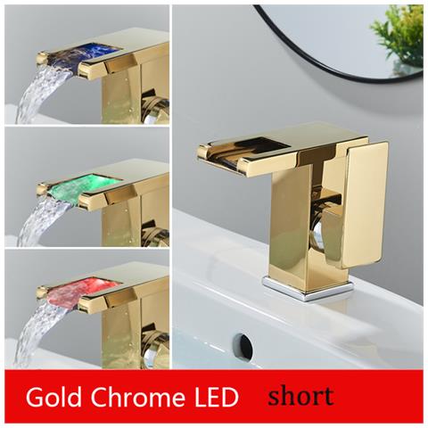Rubinetto per lavabo da bagno, Blackswan, tipo M191, modello corto oro /cromo con bocca a cascata e LED, misura 12,5 cm - Foto 2