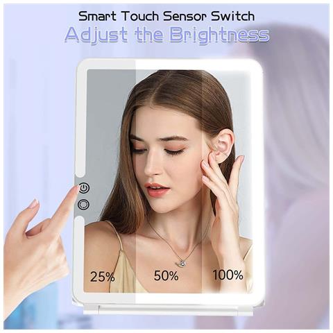 Specchio Per Trucco A Led - Specchio Da Tavolo Con Luce, Portatile E Pieghevole White - Foto 2