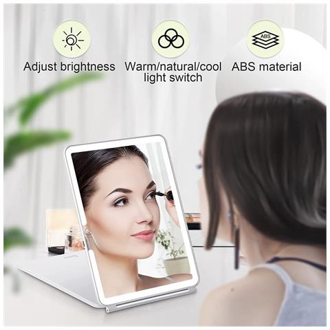 Specchio Per Trucco A Led - Specchio Da Tavolo Con Luce, Portatile E Pieghevole White - Foto 4