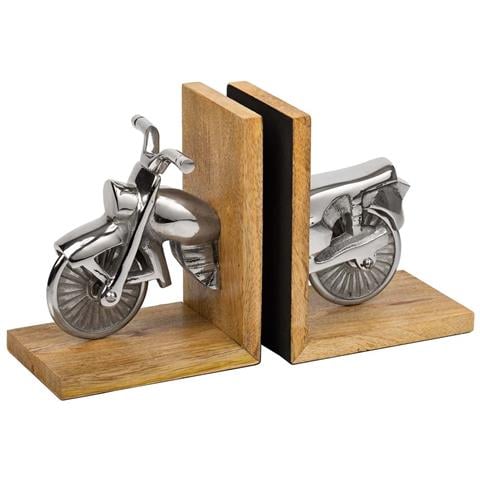 Fermalibri Legno E Alluminio Argentato 30x10x17h - Foto 1