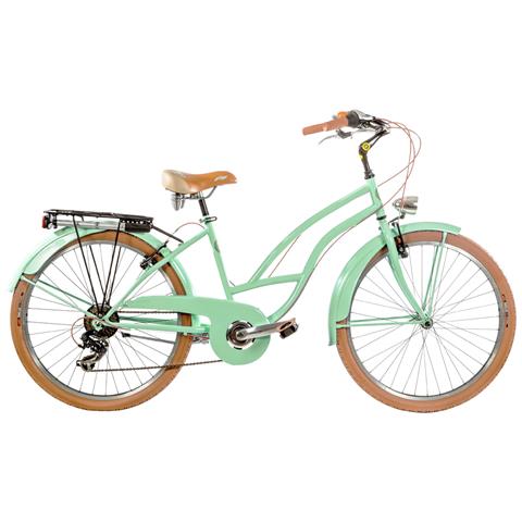 Bici Da Donna Misura 26 City Bike Bicicletta Cruiser Stile Americano Con Cambio 6v Completa Di Accessori Luci A Led - 43 Verde Pastello - Foto 1
