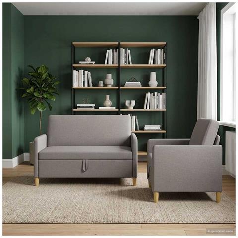 Set di Divani con Storage 2 pcs Tortora Poliestere - Foto 2