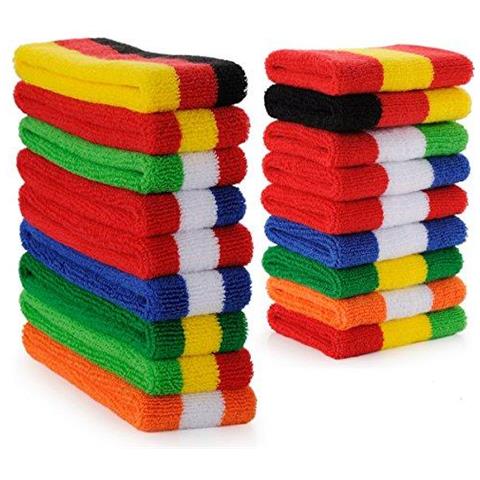 Sweatband Set (3 Pezzi) Sport Fascia Da Polso A Strisce Sweatbands Tessuto Di Spugna Wristband Athletic Esercizio Pallacanestro Polso Sweatband E Fasce Assorbimento Dellumidit Assorbimento Del Sudore Head Band - Foto 4