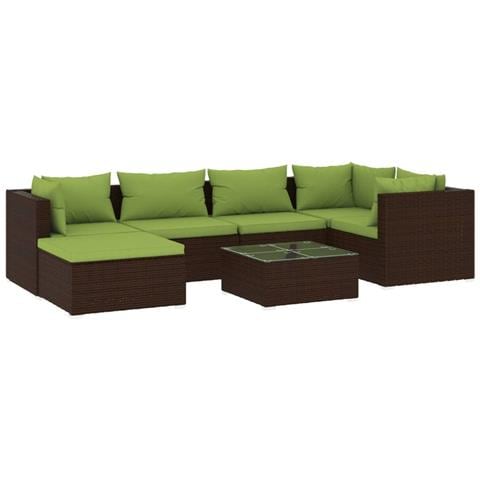 Set Divani Da Giardino 7 Pz Con Cuscini In Polyrattan Marrone - Foto 1