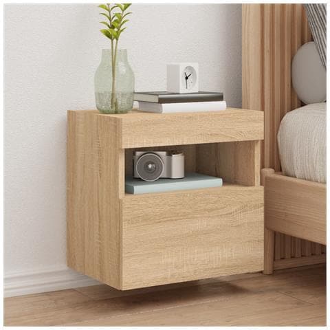 Mobile Tv A Parete Con Luci Led Rovere Sonoma 40x30x40 Cm - Foto 1