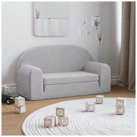 Divano Letto Bambini A 2 Posti Grigio Chiaro In Morbido Peluche - Foto 1