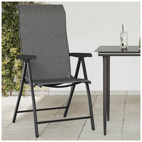 Sedie Pieghevoli Da Giardino 2 Pz Grigie In Polyrattan - Foto 3