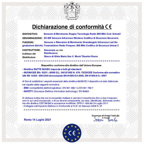 Sensore Infrarosso 15 Metri Grandangolo 5 Pezzi Rileva Movimento Allarme Via Radio Bidirezionale Codifica Unisat2 Anti - Foto 4