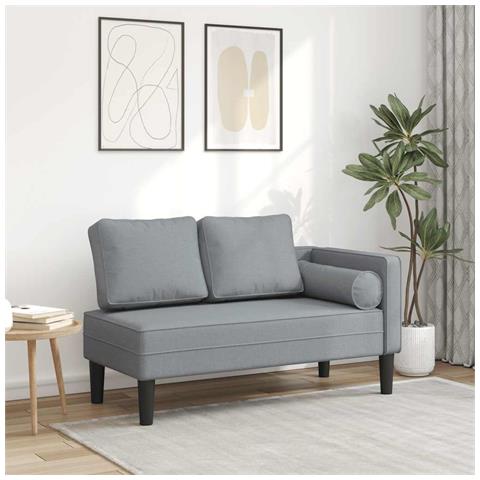 Chaise Longue Con Cuscini Grigio Chiaro In Tessuto - Foto 8