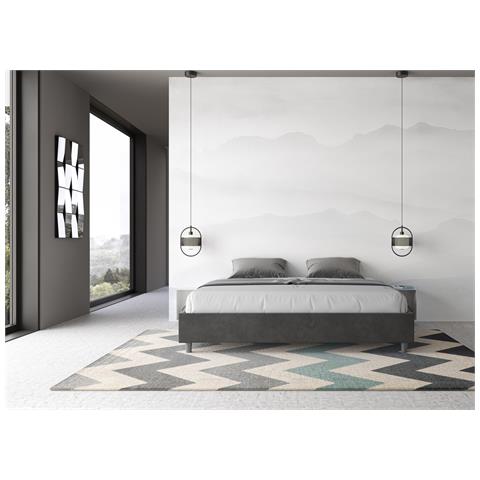 Letto Sommier Contenitore Imbottito 200x200 Microfibra Grigio Azelia - Foto 2