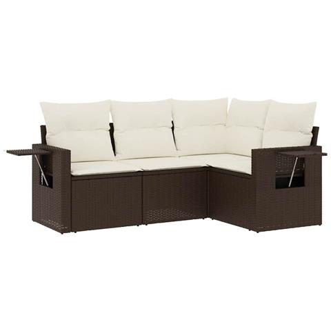Set Divano Da Giardino 4 Pz Con Cuscini Marrone In Polyrattan - Foto 1
