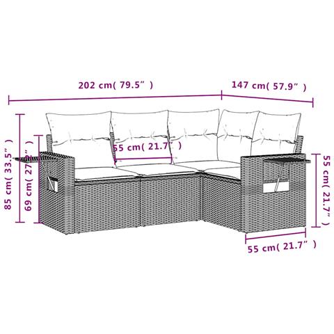 Set Divano Da Giardino 4 Pz Con Cuscini Marrone In Polyrattan - Foto 9