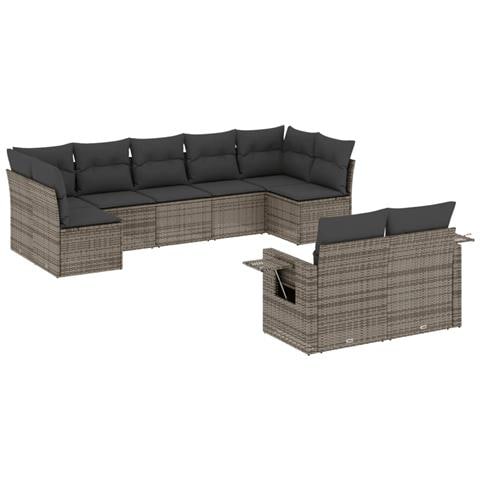 Set Divano Da Giardino 9 Pz Con Cuscini Grigio In Polyrattan - Foto 2