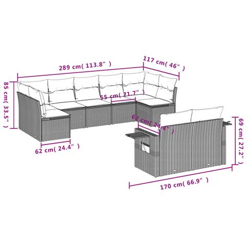 Set Divano Da Giardino 9 Pz Con Cuscini Grigio In Polyrattan - Foto 3