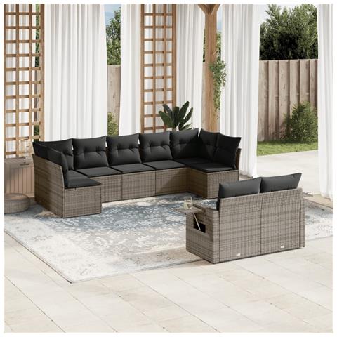 Set Divano Da Giardino 9 Pz Con Cuscini Grigio In Polyrattan - Foto 1