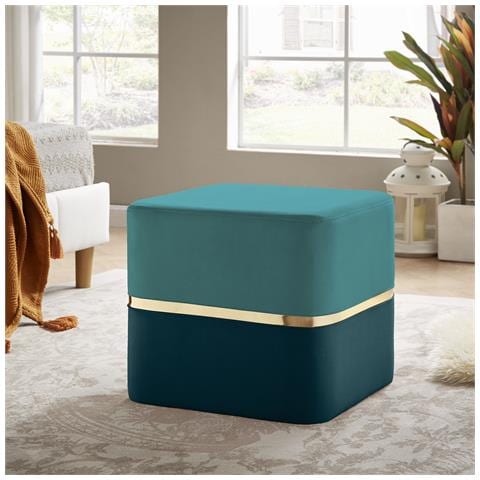 Pouf Kate In Velluto Blu Anatra E Metallo Dorato - Foto 1