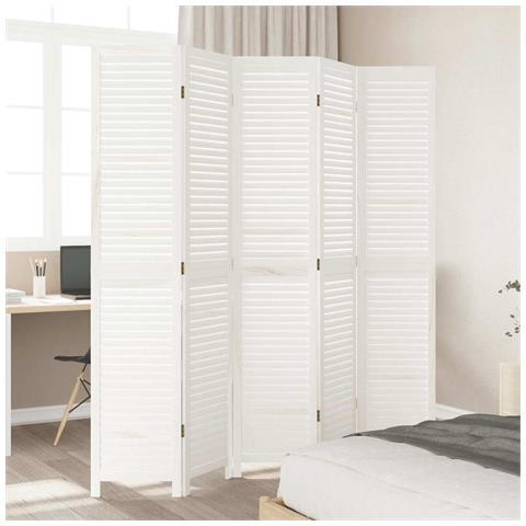 Divisorio Ambienti 5pannelli Bianco Legno Massello Di Paulownia - Foto 3