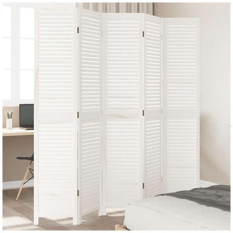 Divisorio Ambienti 5pannelli Bianco Legno Massello Di Paulownia - Foto 1