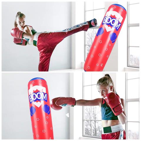 Punching Ball Gonfiabile, Pratica Karate, Boxe. 125 Cm. 50x25x125 Centimetri. Colore Rosso - Foto 6