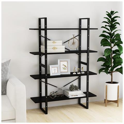 Libreria A 4 Ripiani Nera 100x30x140 Cm In Massello Di Pino - Foto 2