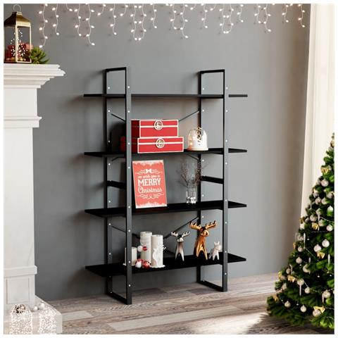 Libreria A 4 Ripiani Nera 100x30x140 Cm In Massello Di Pino - Foto 8