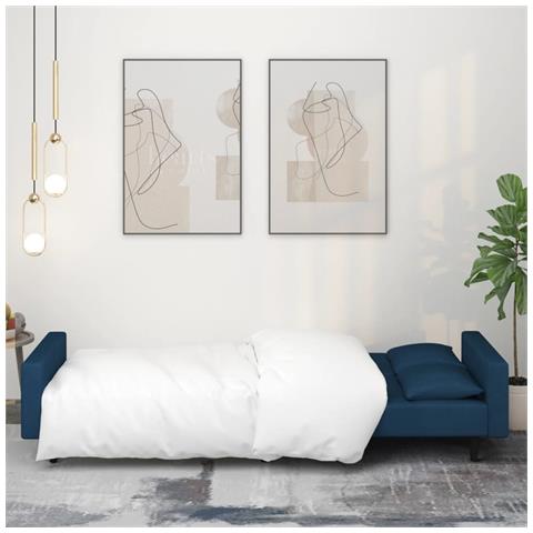 Divano Letto A 2 Posti Con 2 Cuscini Blu In Velluto - Foto 2