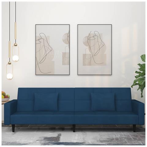 Divano Letto A 2 Posti Con 2 Cuscini Blu In Velluto - Foto 8