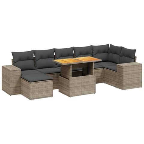 Set Divano da Giardino 8 pz con Cuscini Grigio in Polyrattan - Foto 1