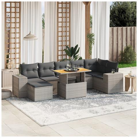 Set Divano da Giardino 8 pz con Cuscini Grigio in Polyrattan - Foto 2