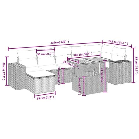 Set Divano da Giardino 8 pz con Cuscini Grigio in Polyrattan - Foto 3