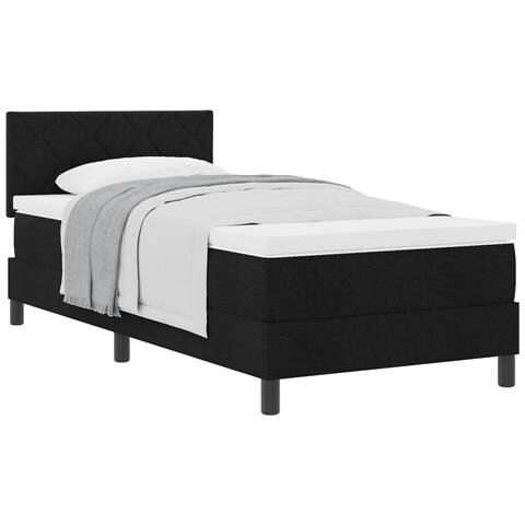 Letto Box Spring con Materasso Nero 90x200 cm Tessuto - Foto 1