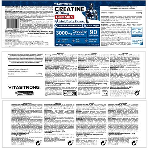 Vitastrong Creatine Monohydrated 3000mg – 90 Gommotti Vegan Per Prestazioni Muscolari, Forza, Resistenza E Recupero, Senza Saccarosio - Foto 2