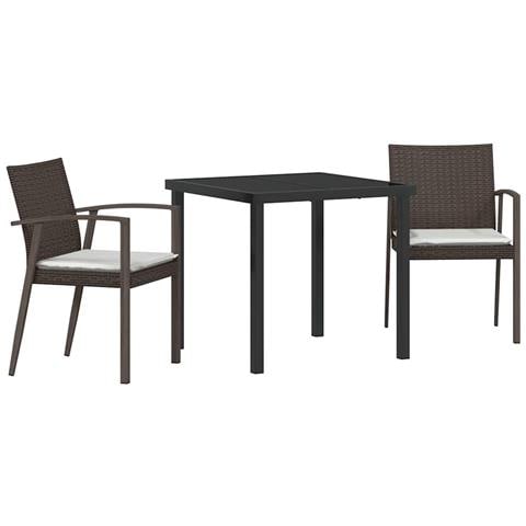 Set da Pranzo per Giardino 3 pcs Marrone Poly Rattan - Foto 1