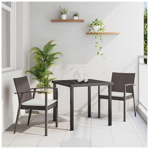 Set da Pranzo per Giardino 3 pcs Marrone Poly Rattan - Foto 2