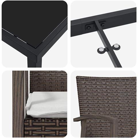 Set da Pranzo per Giardino 3 pcs Marrone Poly Rattan - Foto 9